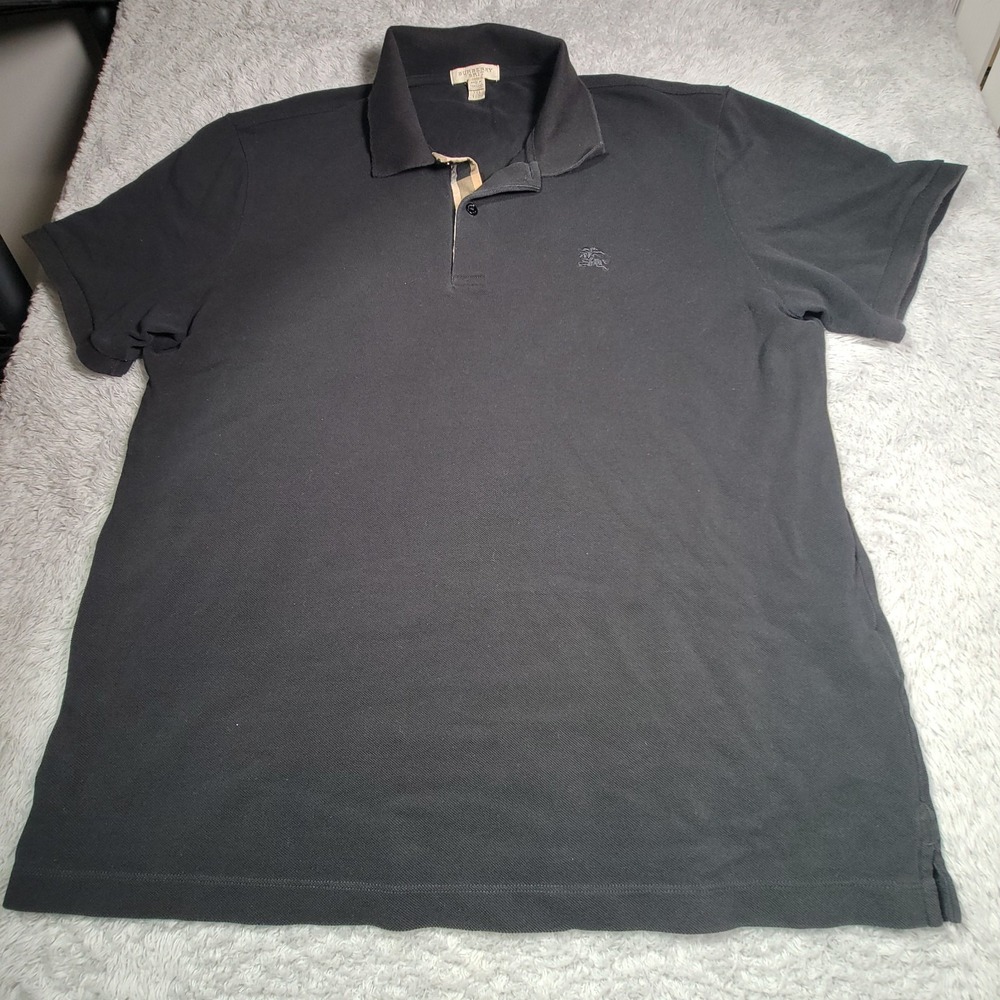 Burberry Brit Polo Shirt Mens Size XXL Black Cotton Check Trim Logo Casual